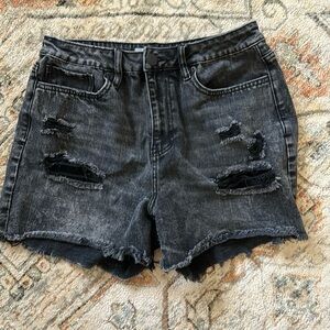 Grey black jean ripped shorts
